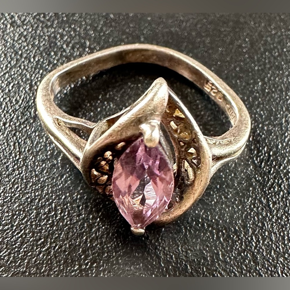 925 Sterling Silver Vintage Avon Marquise Cut Amethyst Size 5  Ring